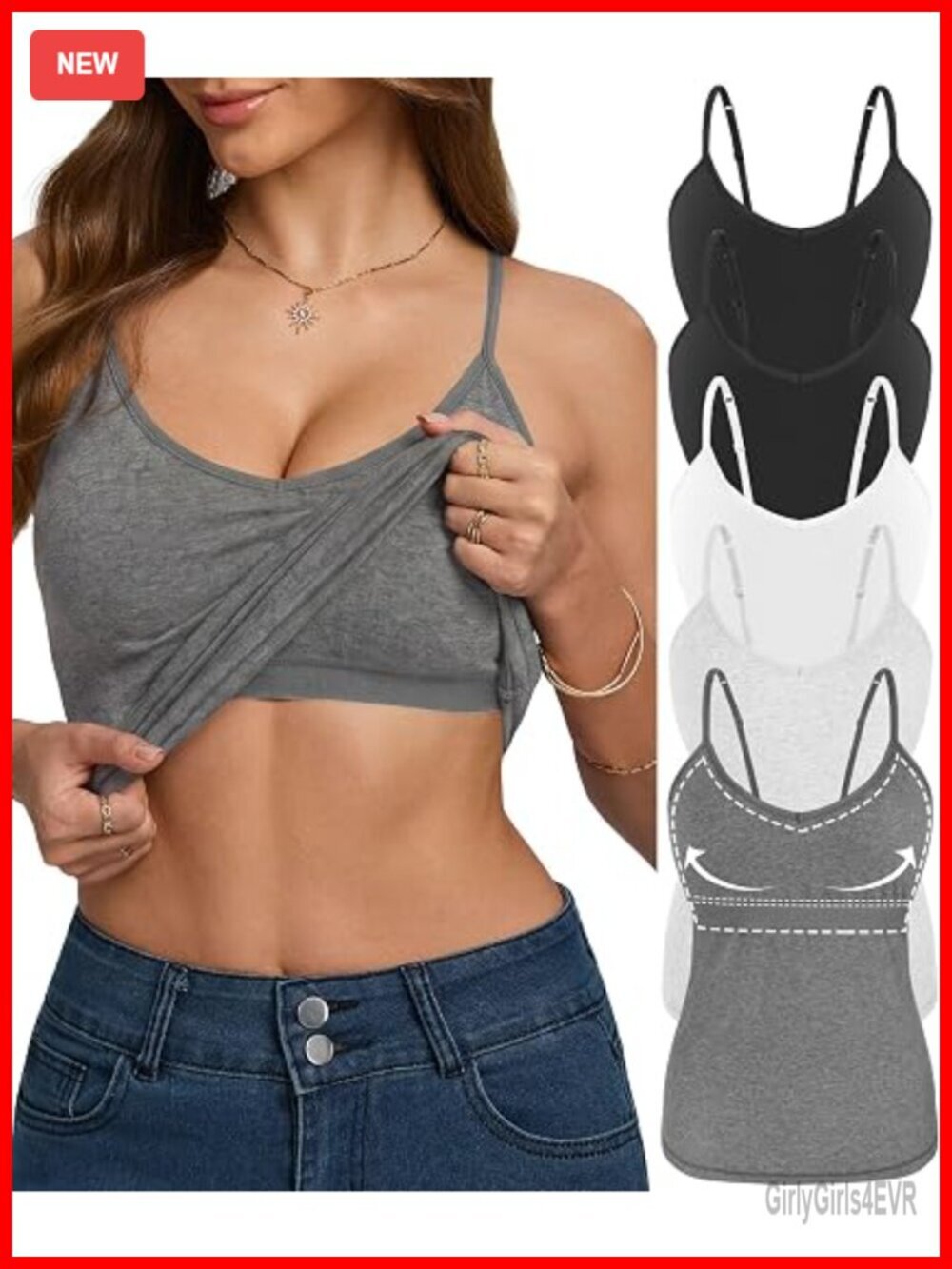 Women's Cotton Stretch Camisole Tank with Shelf Bra - 5 Pack